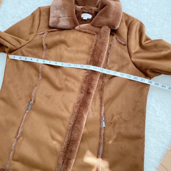 Style & Co NWOT Faux Fur Shearling Jacket Fur Lined 2 Zip Pockets Brown Sz 0X - Picture 4 of 8